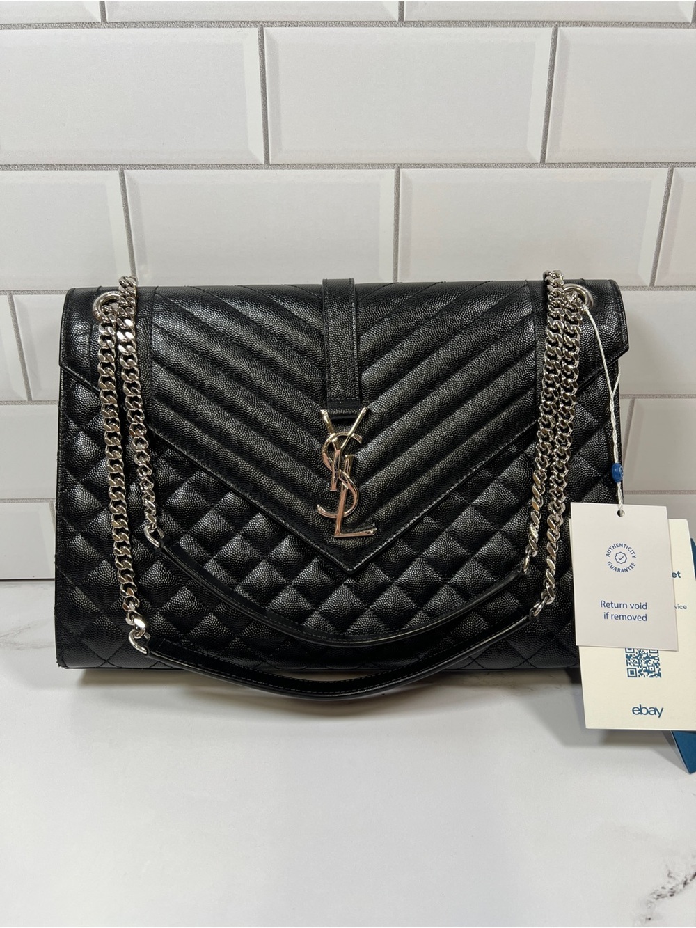 YSL Yves Saint Laurent Matelasse Monogram Envelope Shoulder Bag Handbag Purse